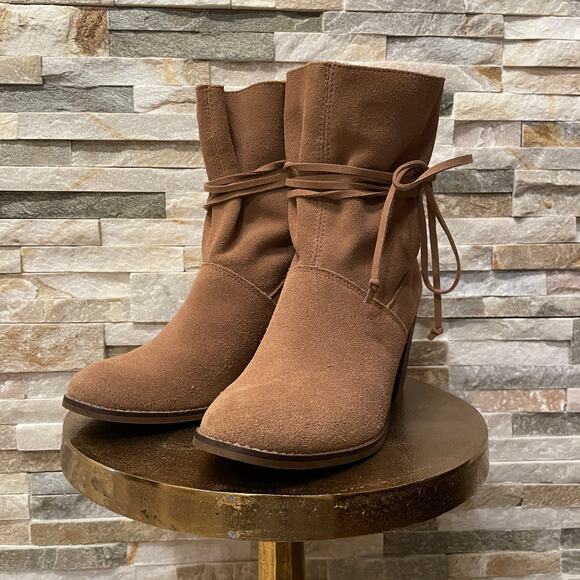 TOMS Brown Suede Ankle Boots | Lace Wrap, Block Heel, Size 8.5, Worn 1x - Picture 4 of 9
